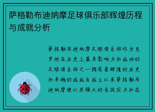 萨格勒布迪纳摩足球俱乐部辉煌历程与成就分析